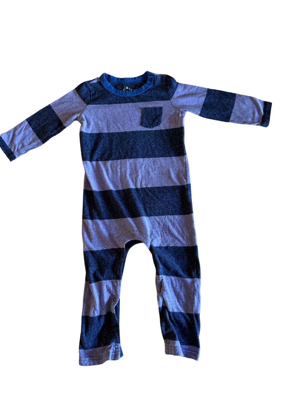Primary Rugby Block Stripe LS Romper Navy Gray Royal Blue 18-24M
